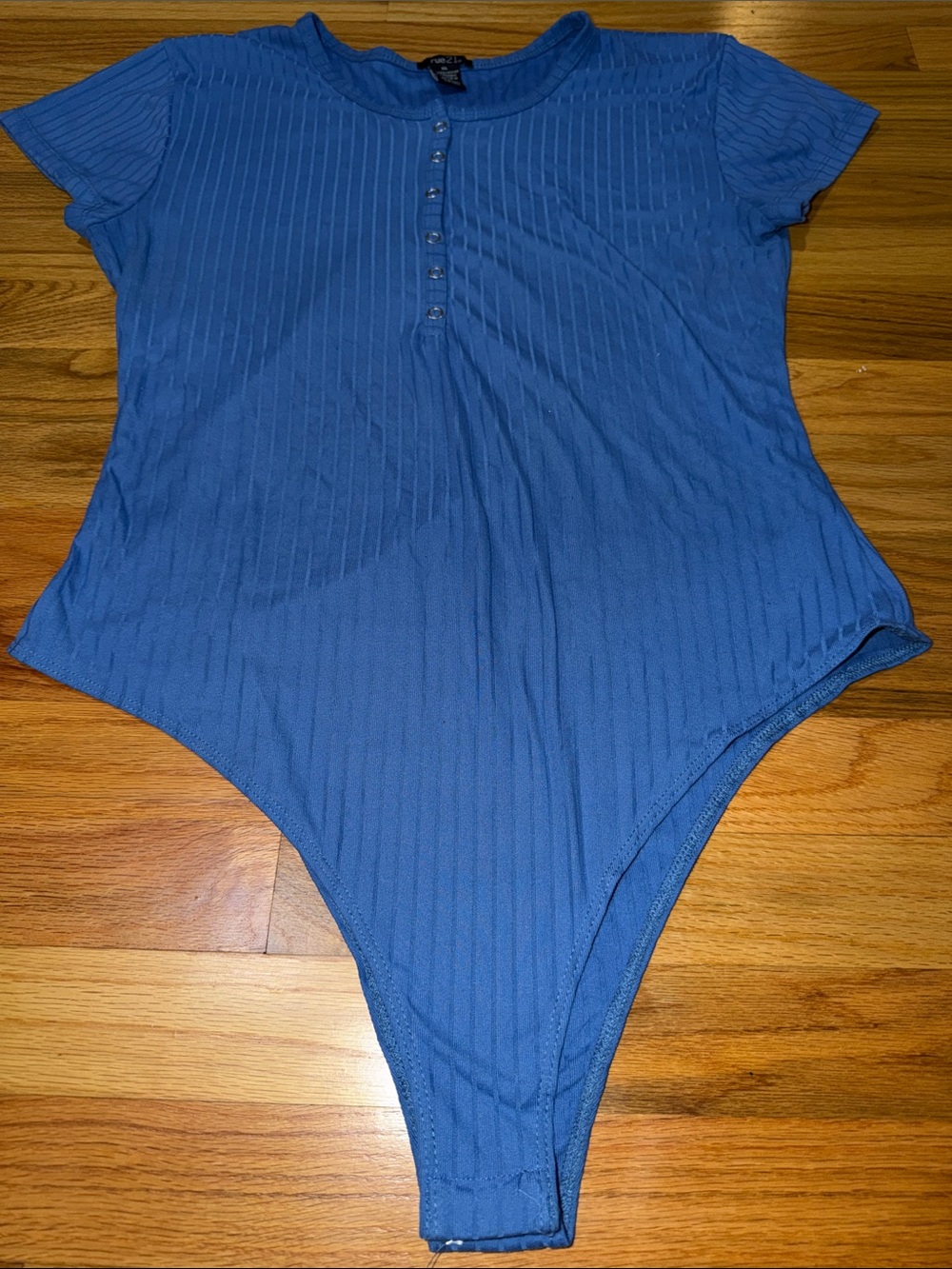 Blue Ribbed Short Sleeve Henley Bodysuit- Rue21 - Size XL